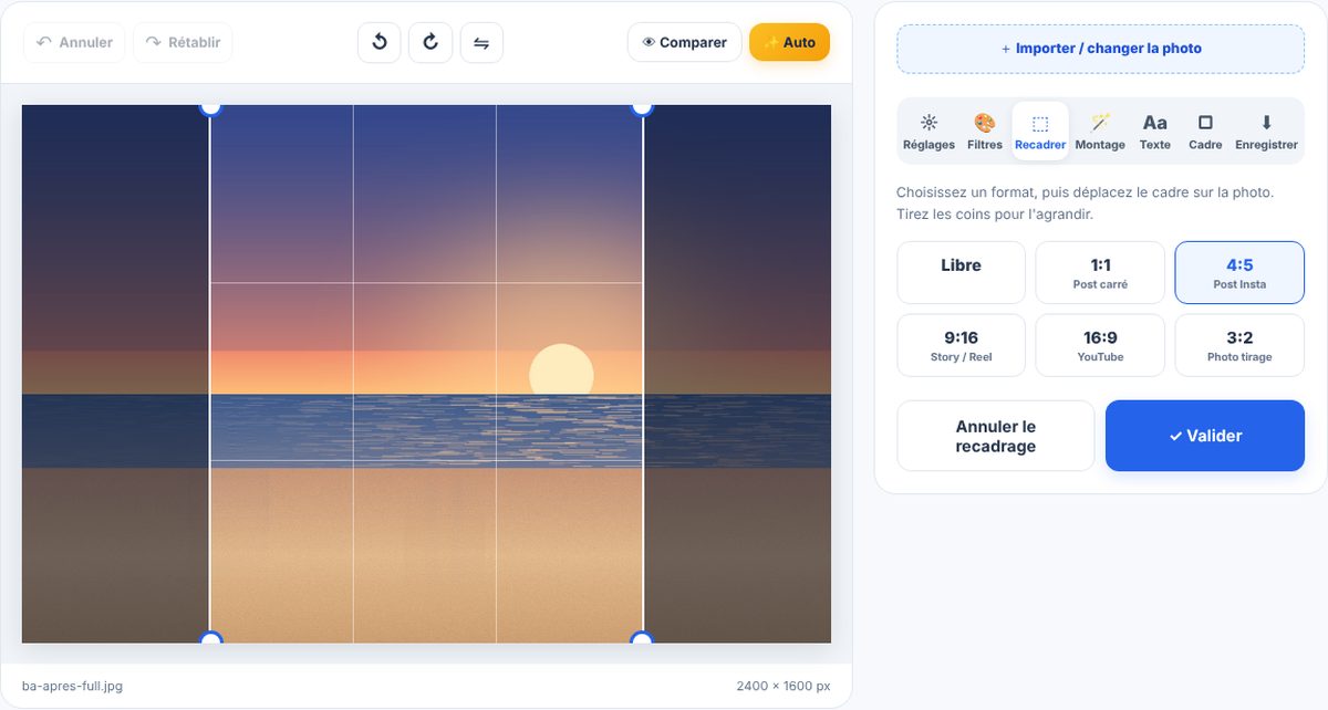 Recadrer pour Instagram avec Studio Ciel